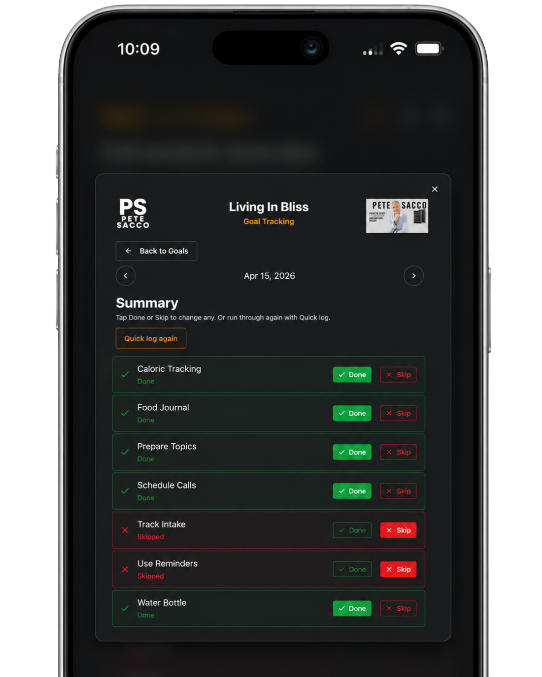 Bliss Tracker progress summary and analytics